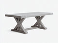 Console 240×95×76 cm - plateau gris béton et pieds en bois croisés - mobilier contemporain pour chambre à coucher