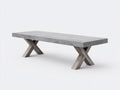 Console 240×95×76 cm - plateau gris effet béton et pieds croisés en bois texturé - meuble contemporain pour chambre à coucher