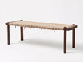 Banc 130×38×45 cm - bois foncé et corde beige - assise tressée artisanale pour salle à manger