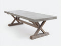 Console 220×90×76 cm - plateau effet béton gris et pieds croisés en bois naturel - style contemporain pour chambre à coucher