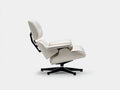 Fauteuil relax pivotant en cuir blanc 84×88×96 cm – base noire étoilée – siège lounge moderne pour salon