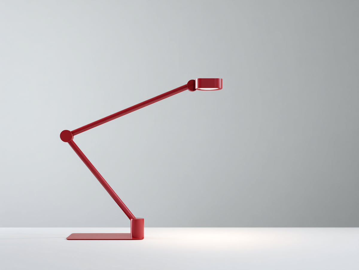 Lampe de bureau LED 70×20×75 cm - métal rouge brillant - double bras articulé pour chambre à coucher