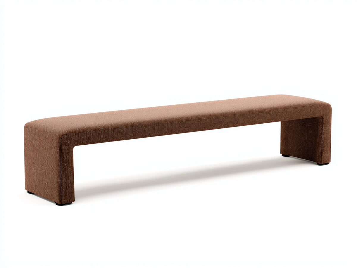 Banc 140×38×45 cm - tissu brun chaud - assise rembourrée minimaliste pour salle à manger