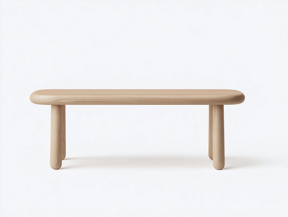 Banc 170×40×46 cm - bois naturel finition claire - assise longue arrondie style scandinave pour salle à manger