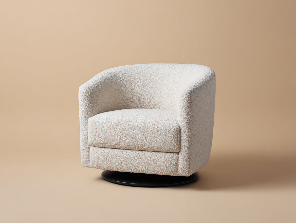 Fauteuil 80×78×76 cm - tissu bouclé blanc cassé - fauteuil pivotant arrondi avec socle noir pour salon