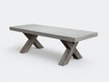 Console 240×95×76 cm - plateau effet béton gris et pieds croisés en bois foncé - design contemporain pour chambre à coucher