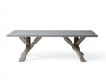 Console 260×100×76 cm - plateau gris béton et pieds en bois croisés - mobilier contemporain pour chambre à coucher