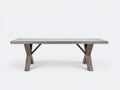 Console 250×95×75 cm - surface grise minérale et pieds bois géométriques - meuble design moderne chambre à coucher