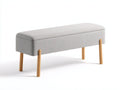 Banc 170×42×46 cm - tissu gris clair et pieds bois naturel - assise rembourrée avec rangement discret pour salle à manger
