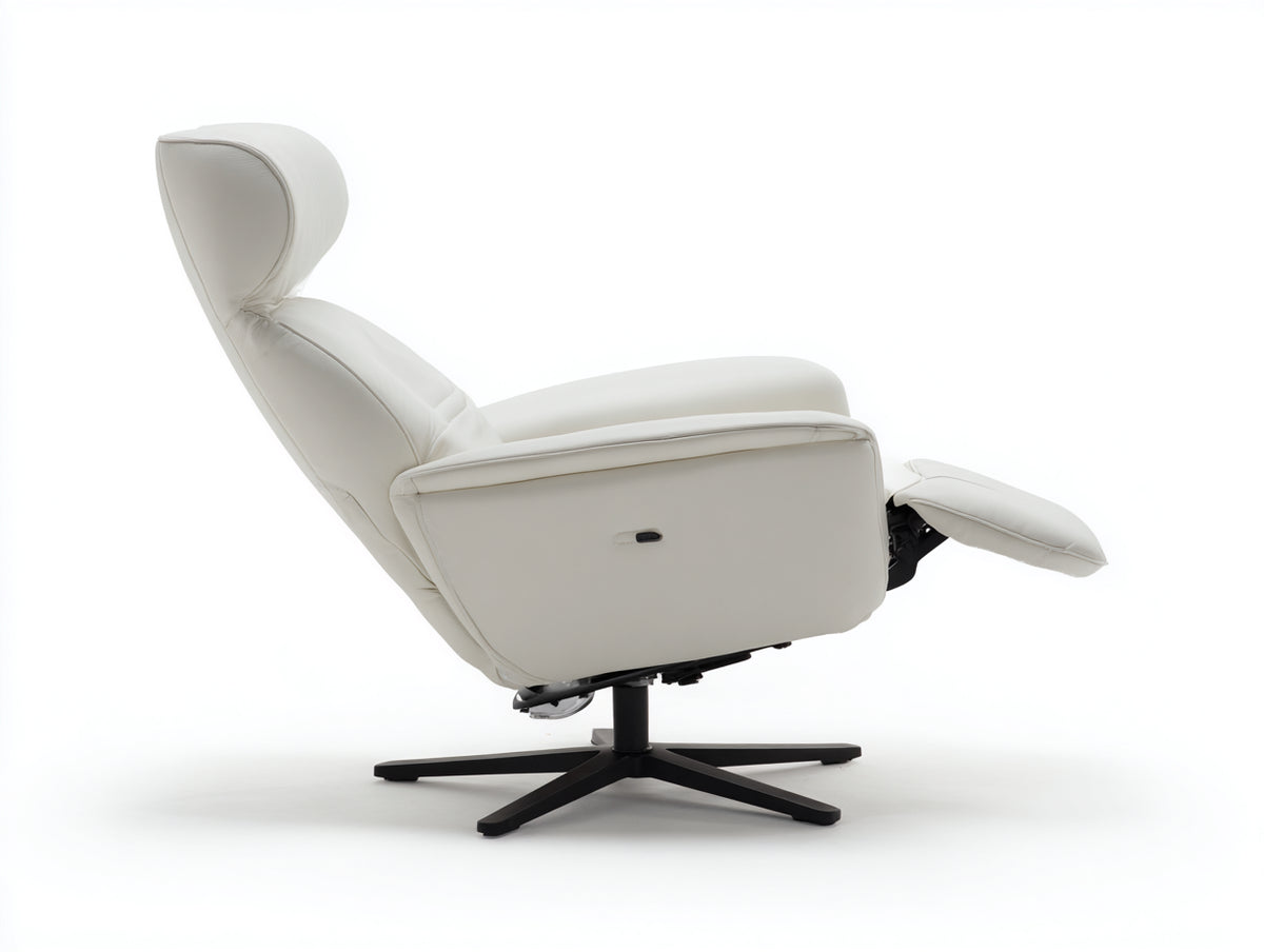 Fauteuil relax 92×86×104 cm - cuir synthétique blanc et base noire pivotante - dossier inclinable confortable pour salon