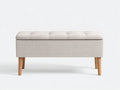 Banc 150×42×46 cm - tissu gris clair et pieds bois clair - coffre bas rembourré style contemporain pour salle à manger
