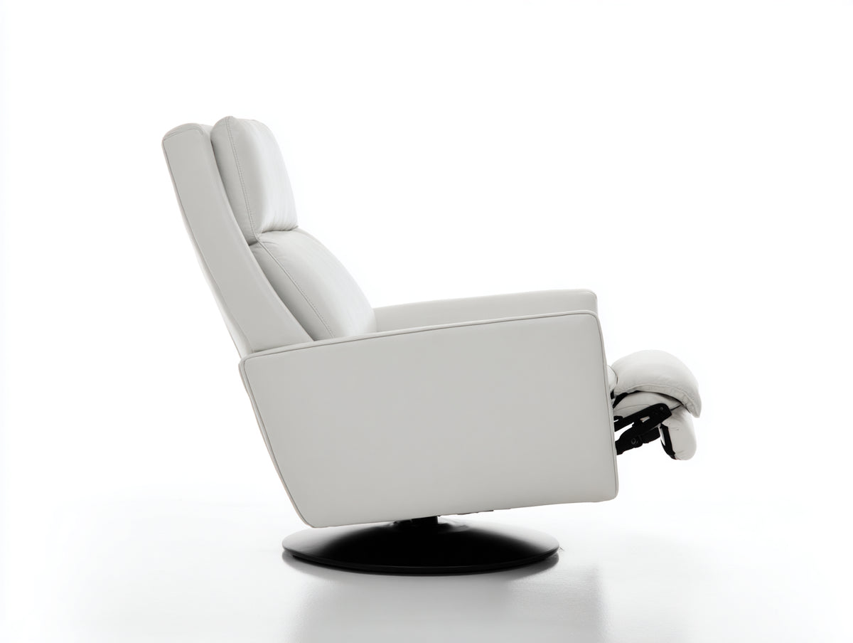 Fauteuil inclinable en cuir blanc 86×90×102 cm – base pivotante noire – fauteuil détente moderne pour salon