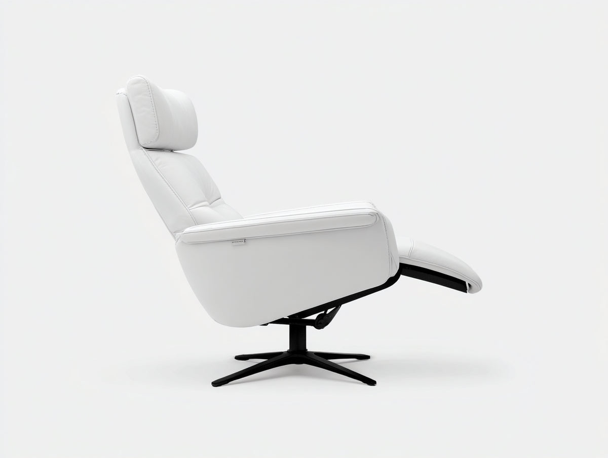 Fauteuil inclinable 90×85×103 cm - revêtement textile blanc et pied noir pivotant - assise ergonomique moderne pour salon
