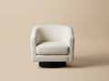 Fauteuil club pivotant 88×84×80 cm - tissu bouclé ivoire et socle noir rond - design cocon confortable pour salon
